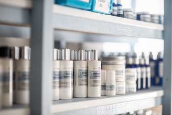 shelves of Oleo beauty products