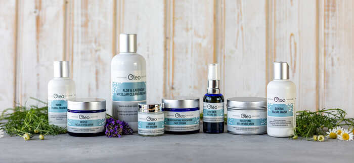 We use floral waters for their natural, vegan, cruelty-free qualities and body benefits. a selection of Oleo Bodycare face vegan skincare products