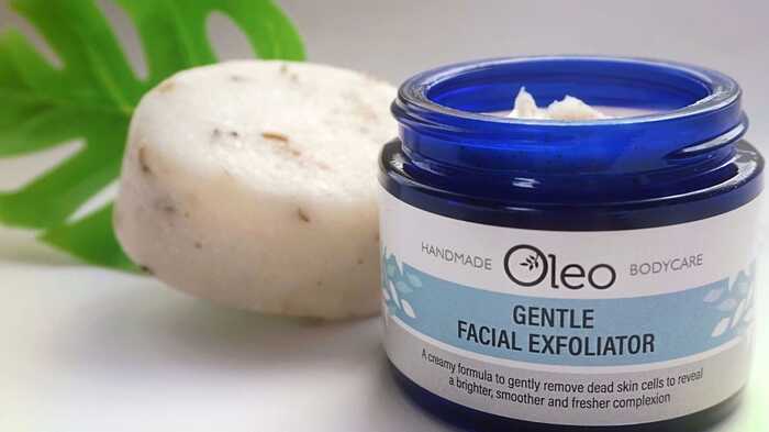 Oleo Bodycare Gentle Exfoliator, paired with   Lavender & Ylang Ylang Sugar Scrub